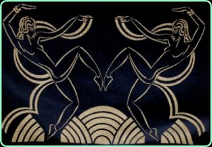 Art Deco Dancing Girls Black velvet fabric