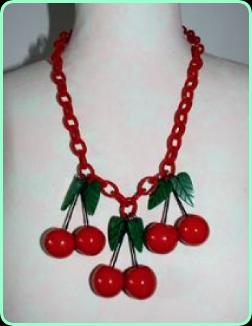 Art Deco Red Cherry Celluloid necklace on a chunky red chain
