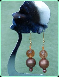 Bronze metal and glass earrings, drops