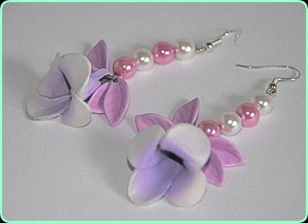 Designer pale pink and lilac drop flower earrings