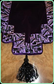 Art Deco purple velvet runner with beaded tassels